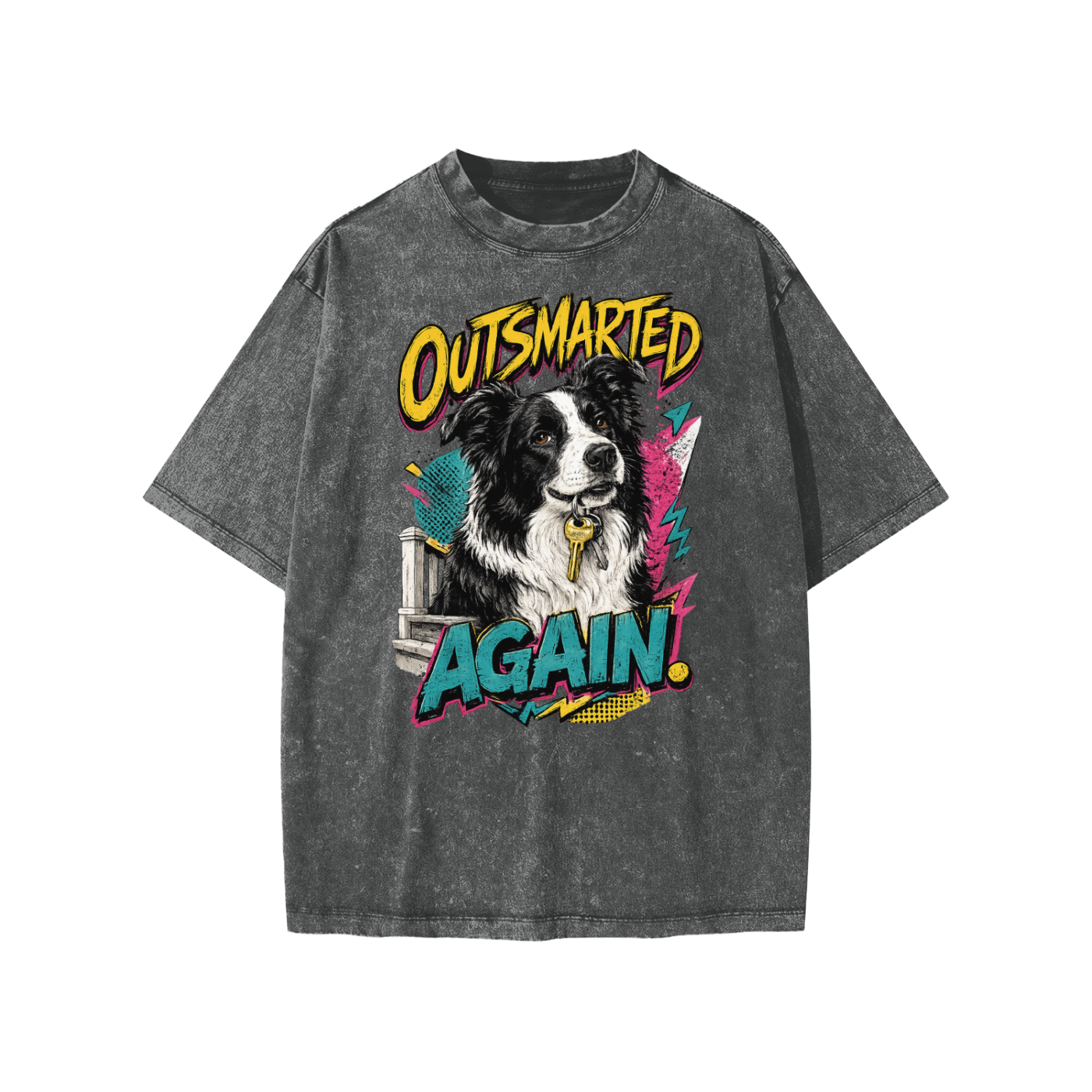 Outsmarted Again snow-washed kids’ T-shirt in dark grey