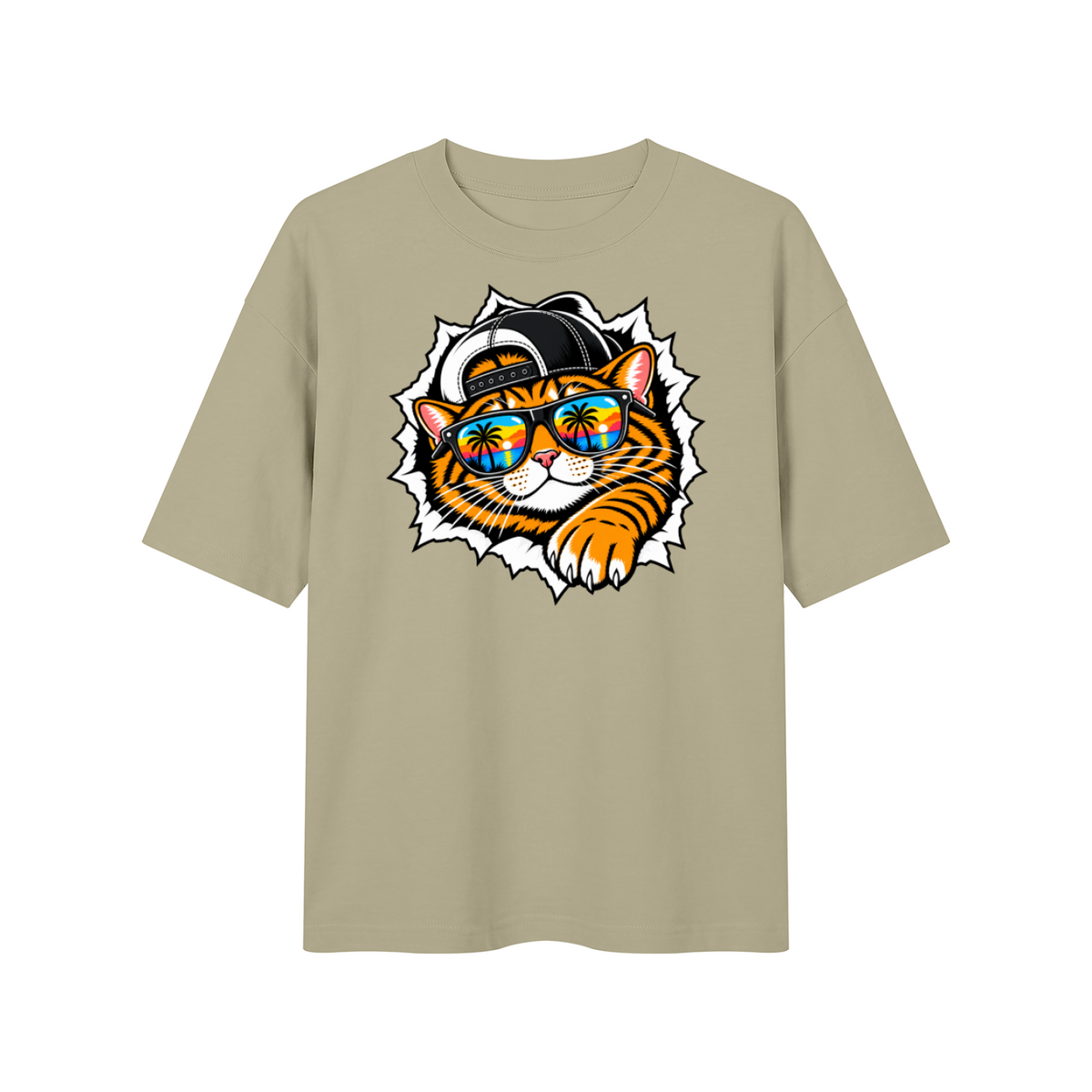 Cool Cat Sunset Sunglasses Unisex Drop Shoulder T-Shirt