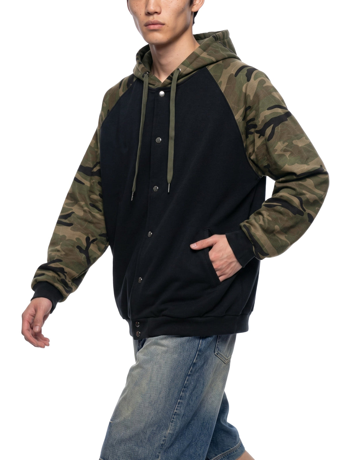Unisex Camo-Splice Raglan Zip Hoodie