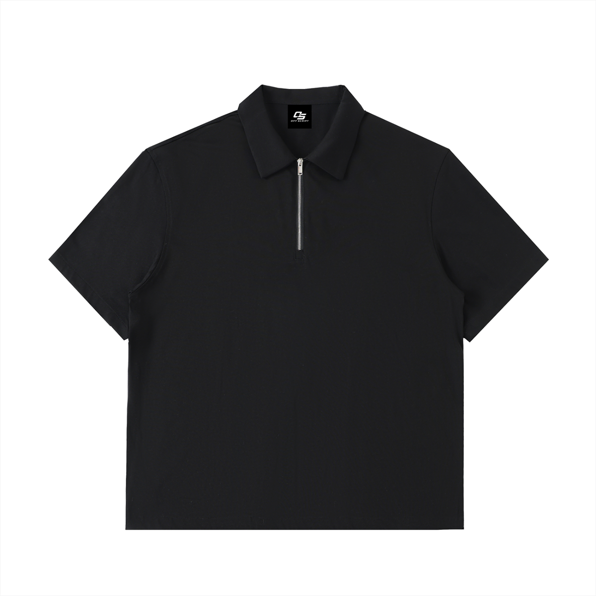 Black Half-Zip Cotton Polo Shirt front view