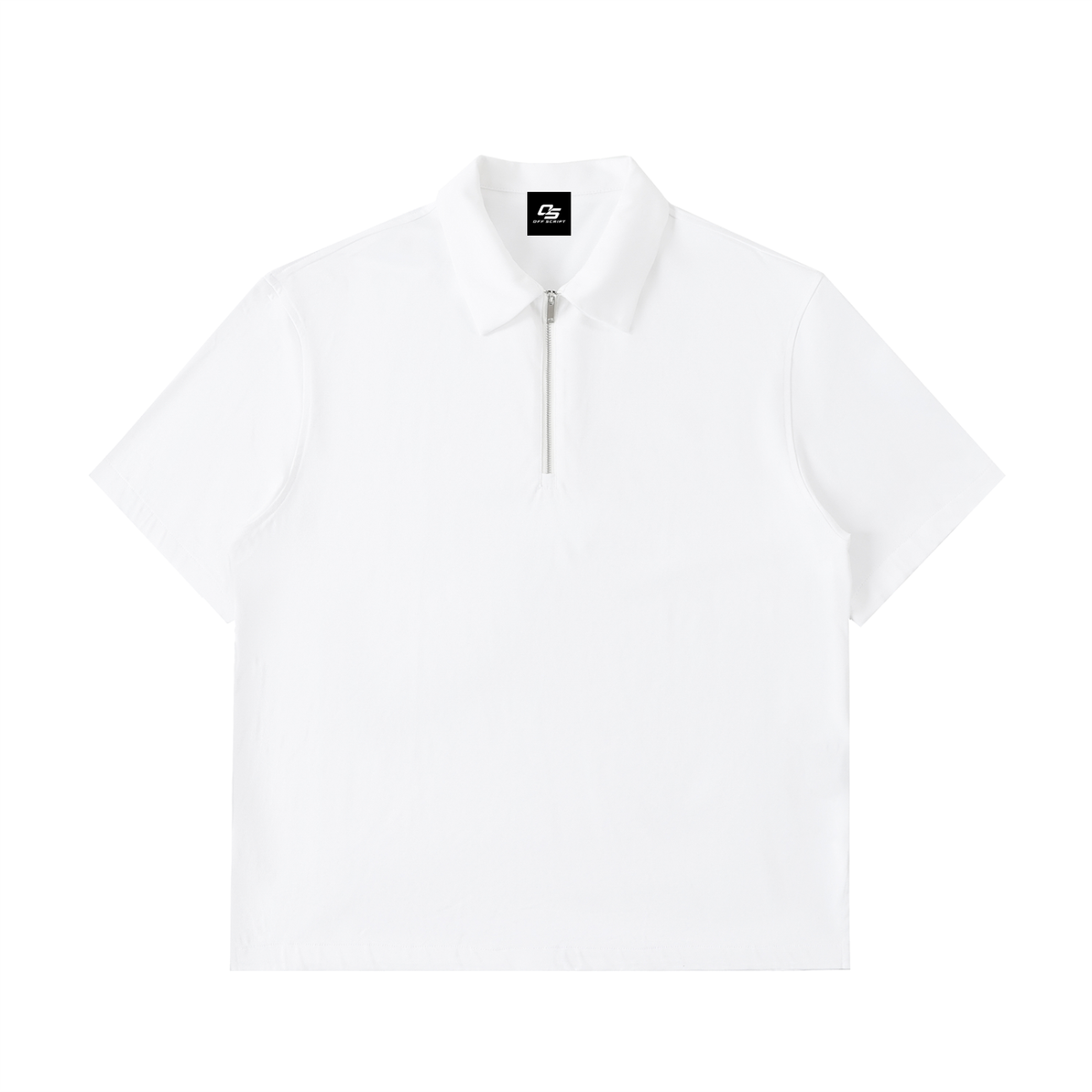 White Half-Zip Cotton Polo Shirt front view