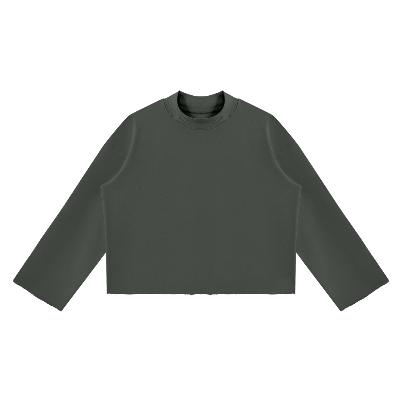 Unisex Mock-Neck Raw-Edge Boxy Sweatshirt – Dark Grey front