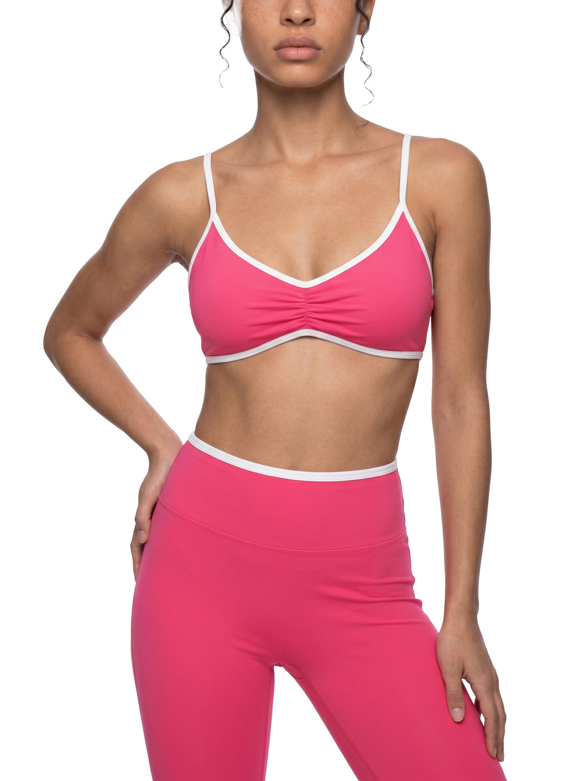 Women's Color Block Ruched V-Neck Sports Bra