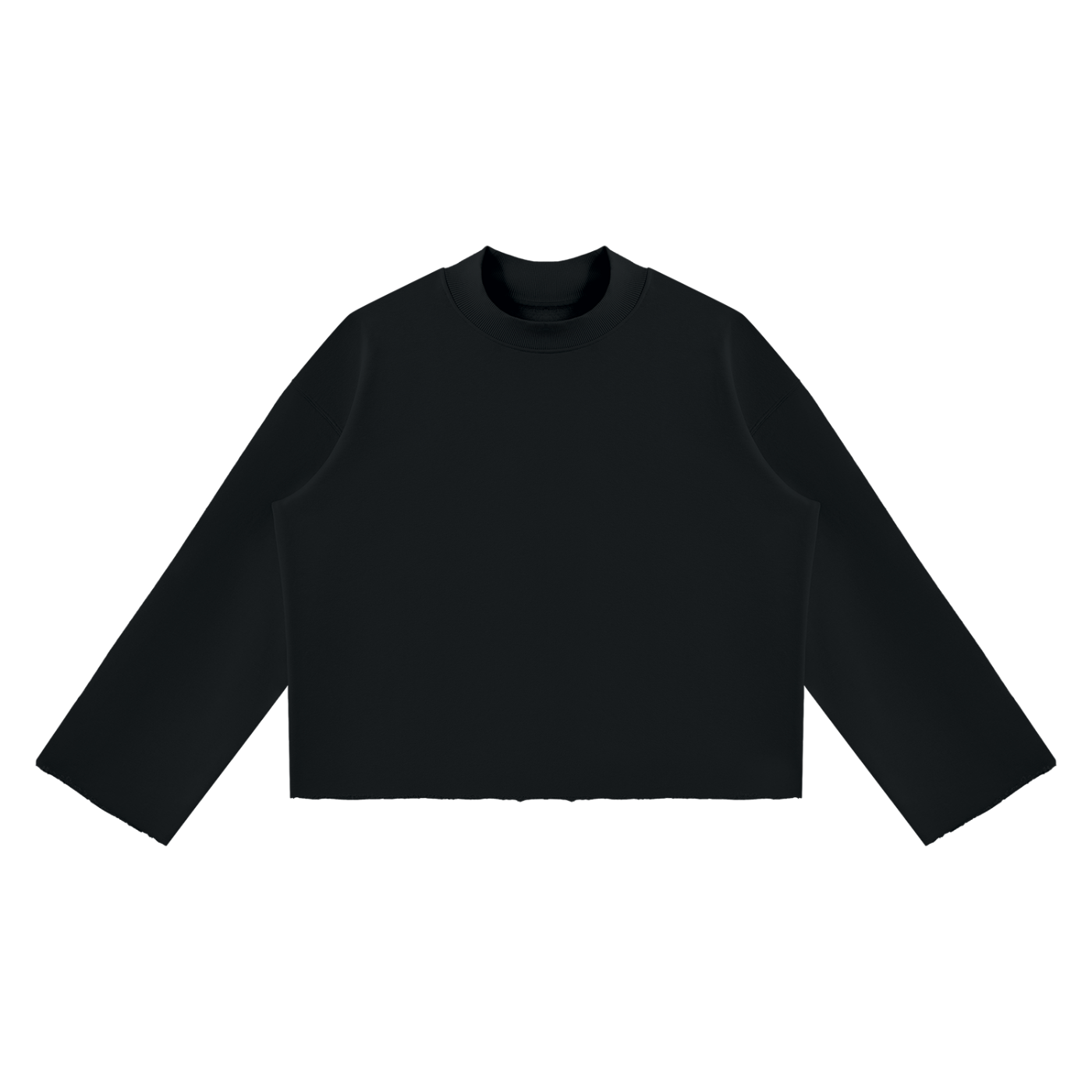 Unisex Mock-Neck Raw-Edge Boxy Sweatshirt – Black front