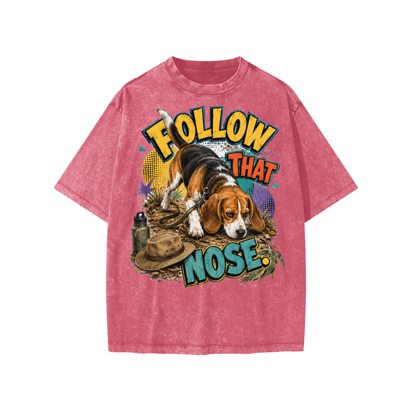 Follow That Nose snow-washed kids’ T-shirt in cherry colour