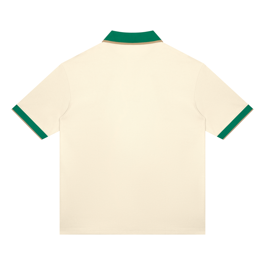 Apricot with Green Unisex Color Block Polo Shirt back product view
