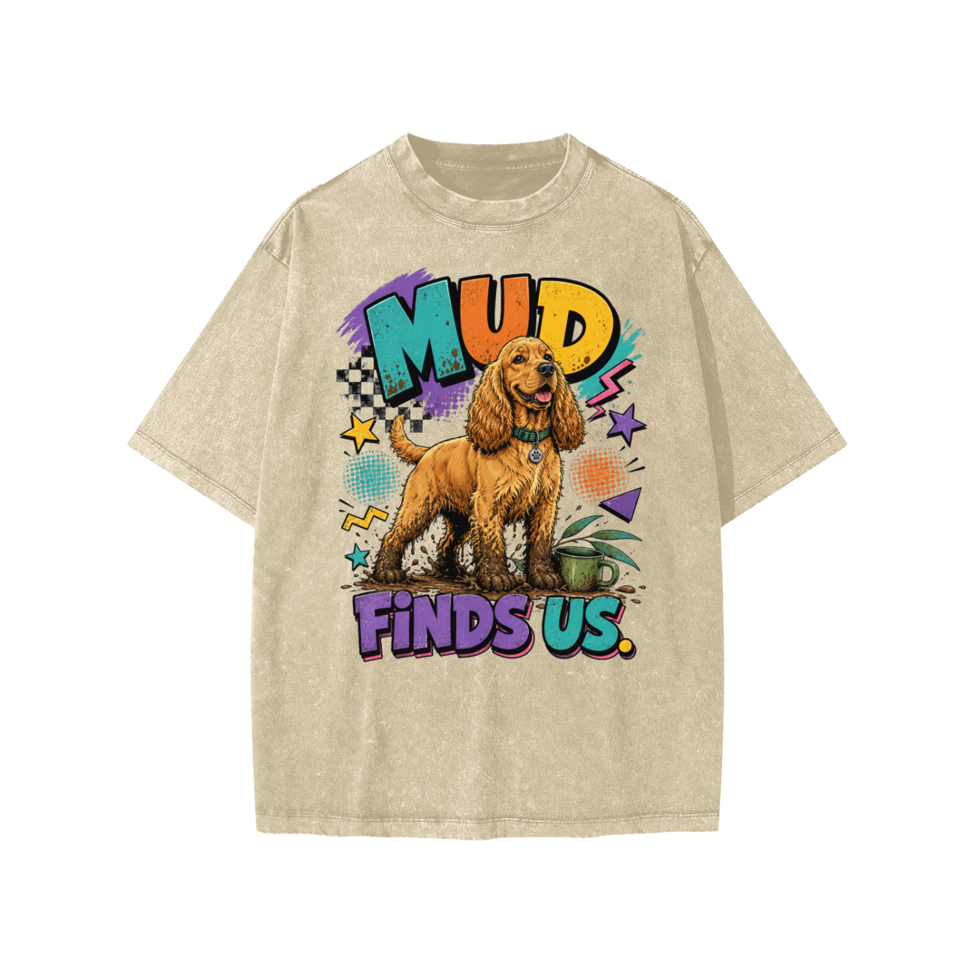 Mud Finds Us snow-washed kids’ T-shirt in khaki