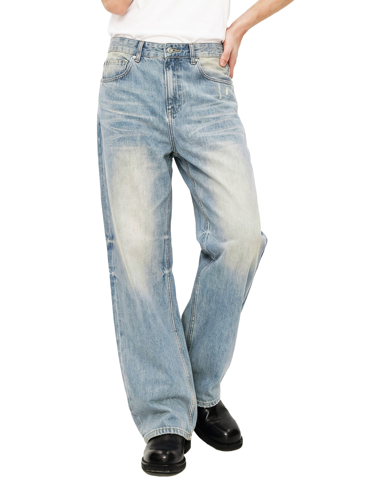 Sun Fade Raw-Hem Denim Jeans