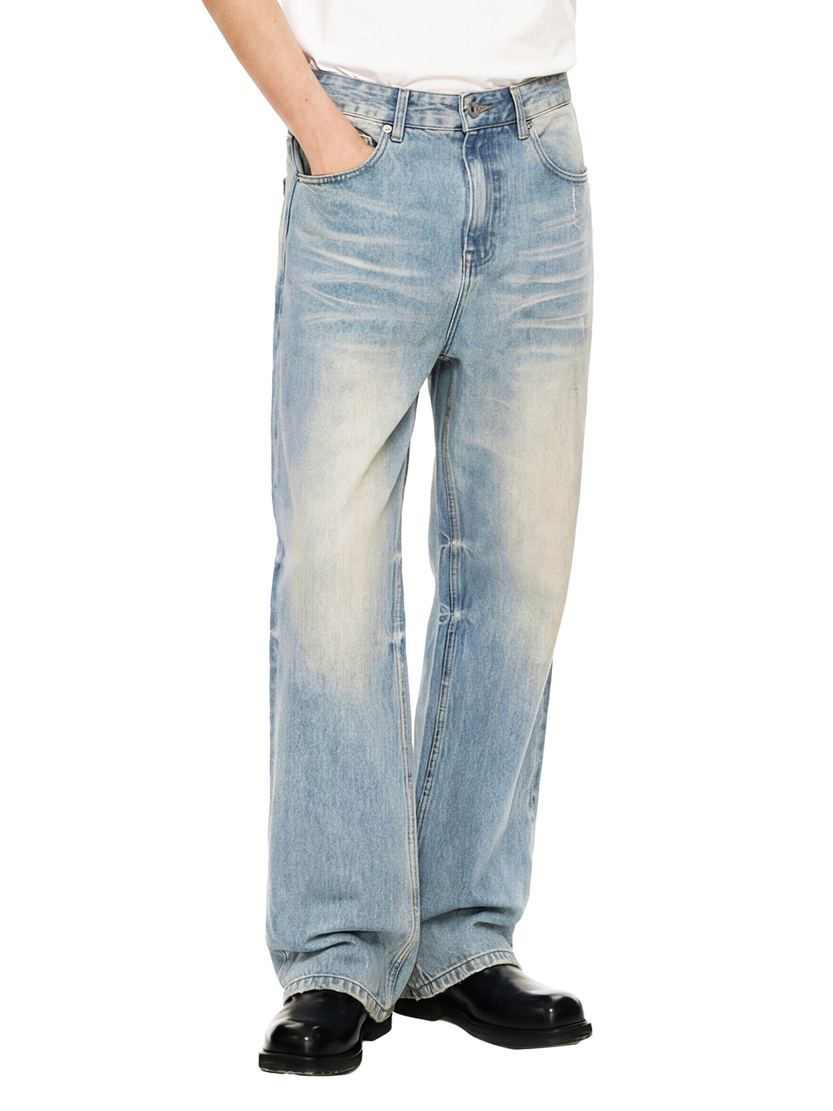 Sun Fade Raw-Hem Denim Jeans