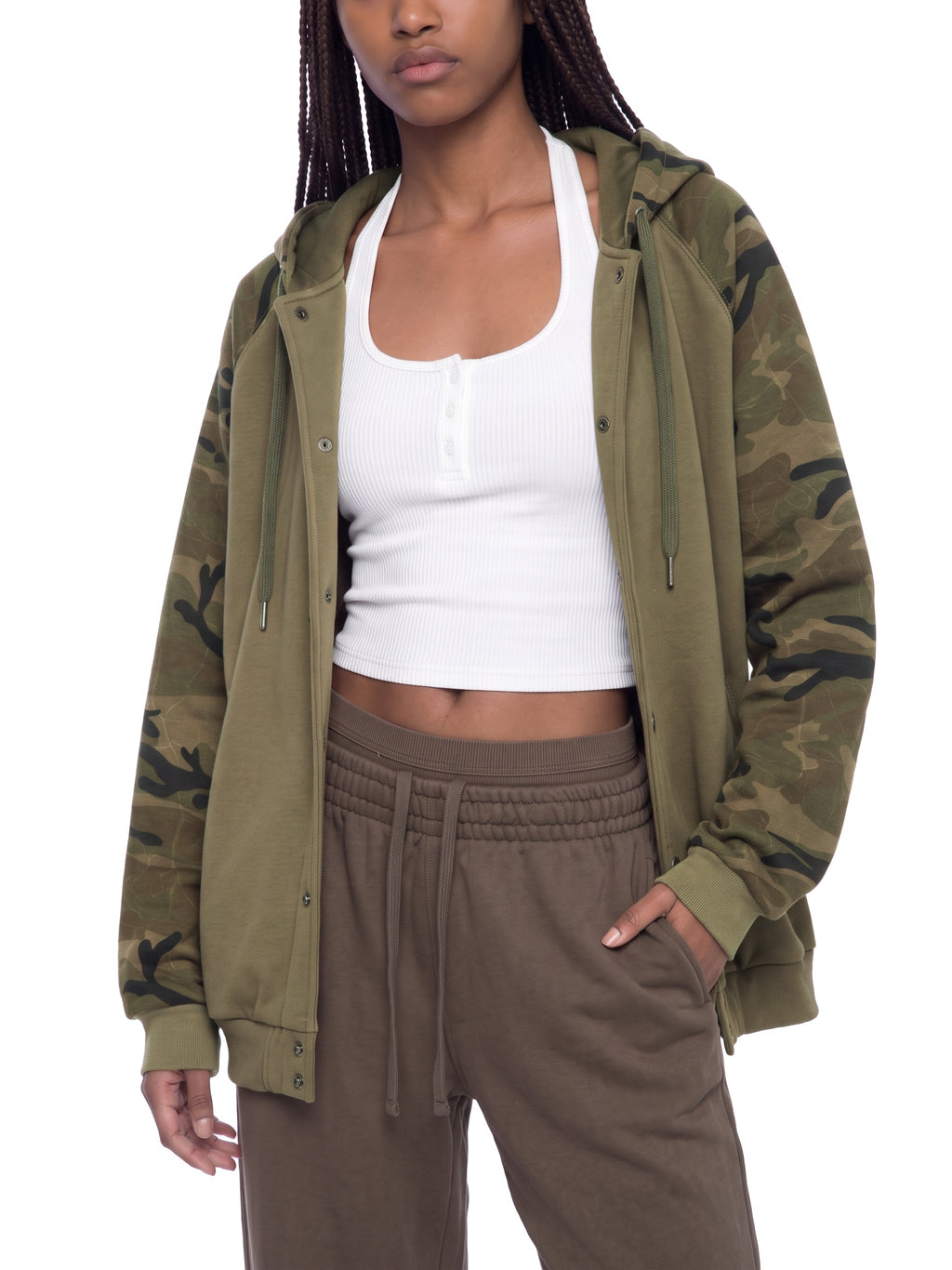 Unisex Camo-Splice Raglan Zip Hoodie