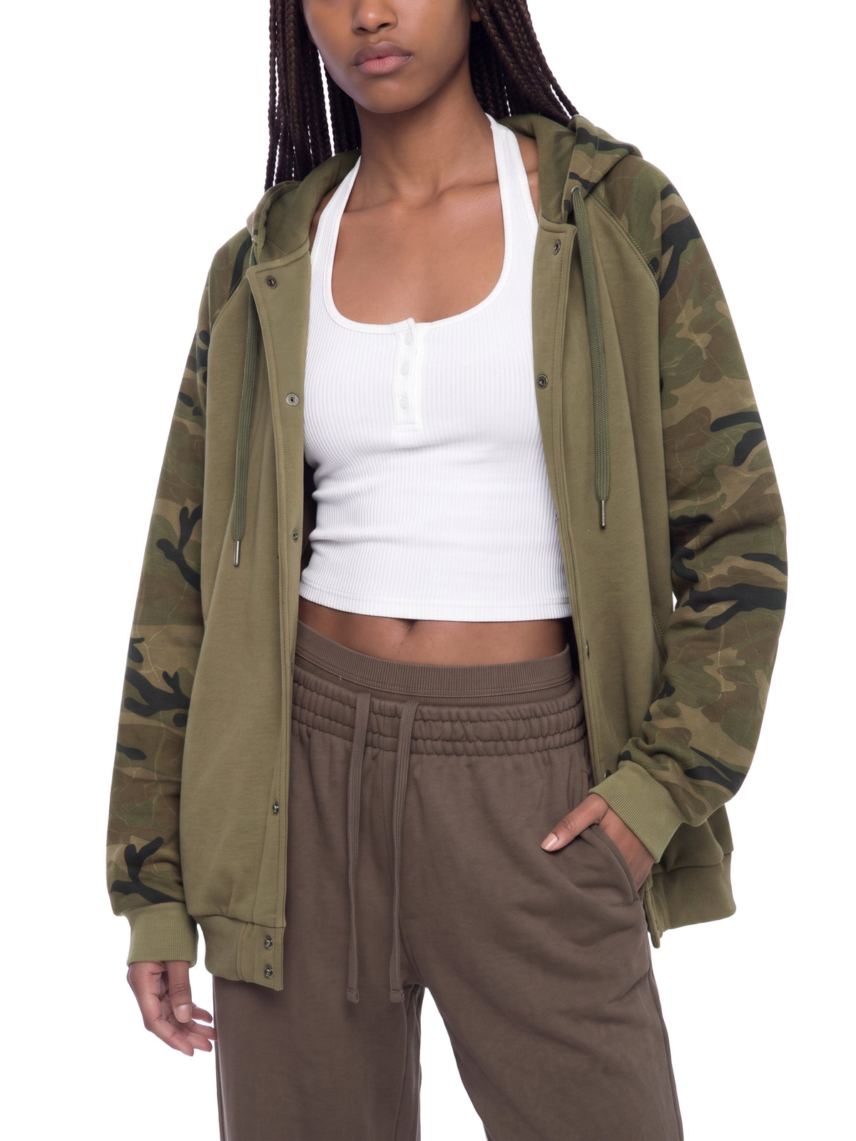 Unisex Camo-Splice Raglan Zip Hoodie