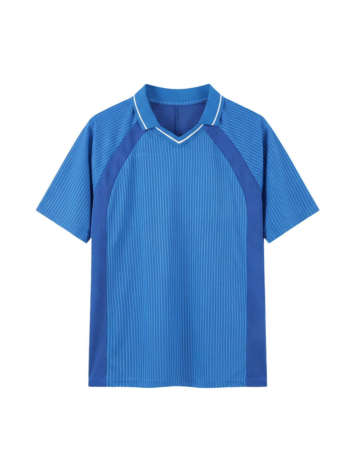 Blue Unisex Striped V-Neck Soccer Jersey front view