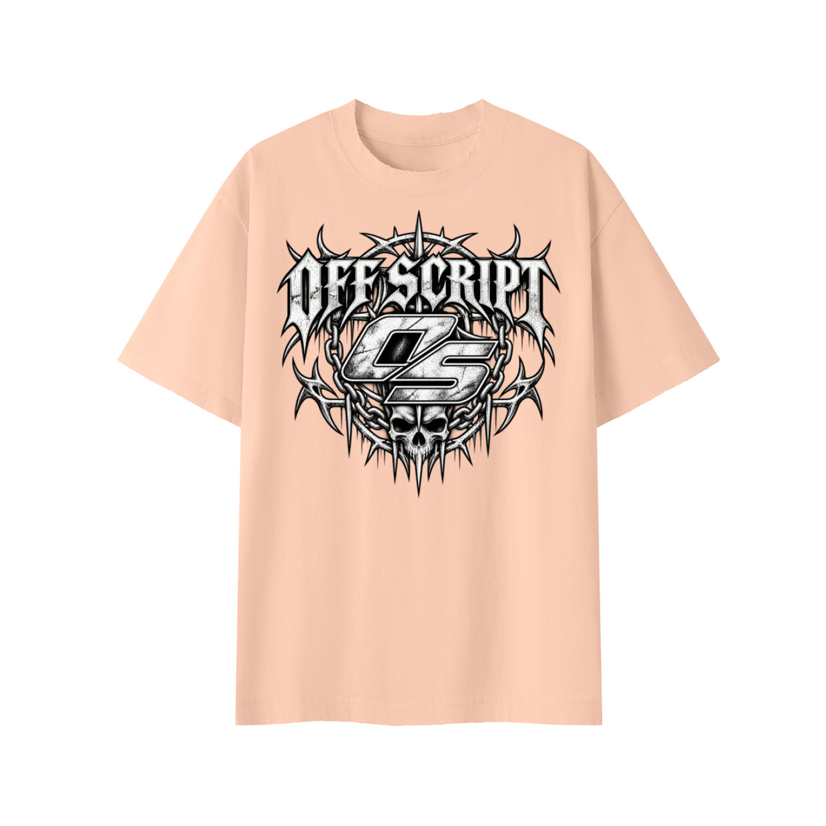 Off Script Gothic Skull Front-Print Vintage Wash Distressed T-Shirt