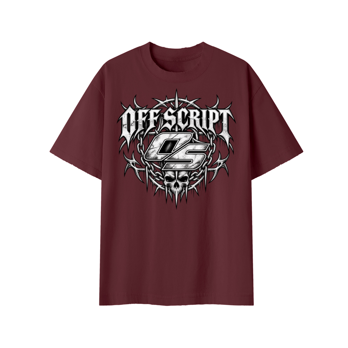 Off Script Gothic Skull Front-Print Vintage Wash Distressed T-Shirt