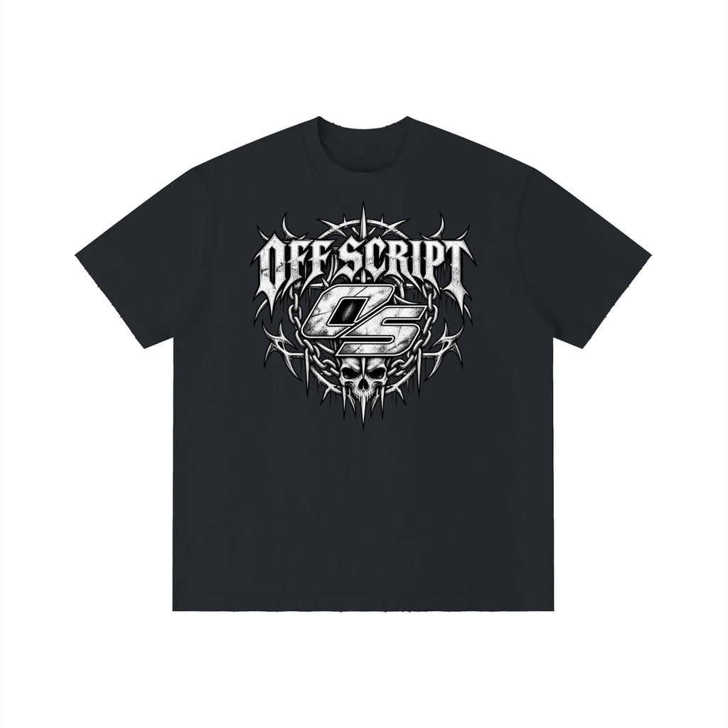 Off Script Gothic Skull Front-Print Vintage Wash Distressed T-Shirt