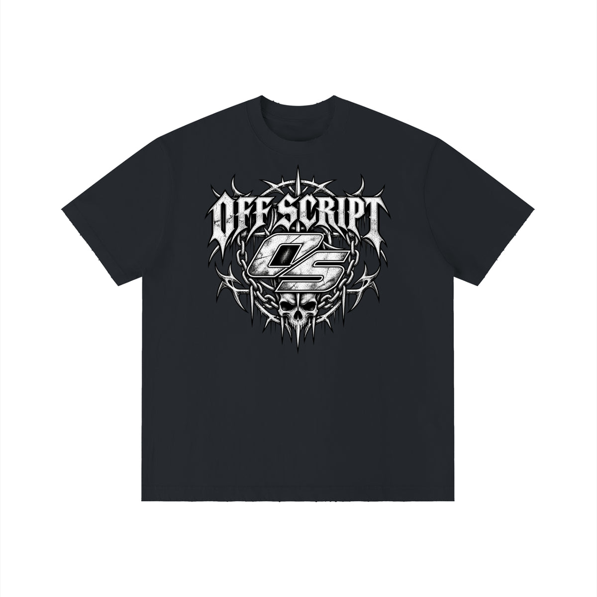 Off Script Gothic Skull Front-Print Vintage Wash Distressed T-Shirt