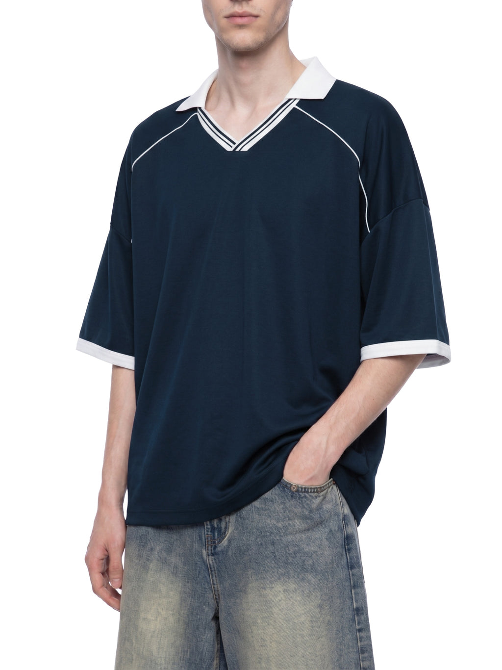 Unisex Collared Piping Boxy Soccer Jersey