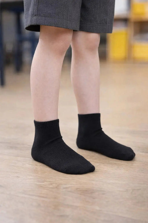 12 Pairs Black Premium Cotton School Ankle Socks