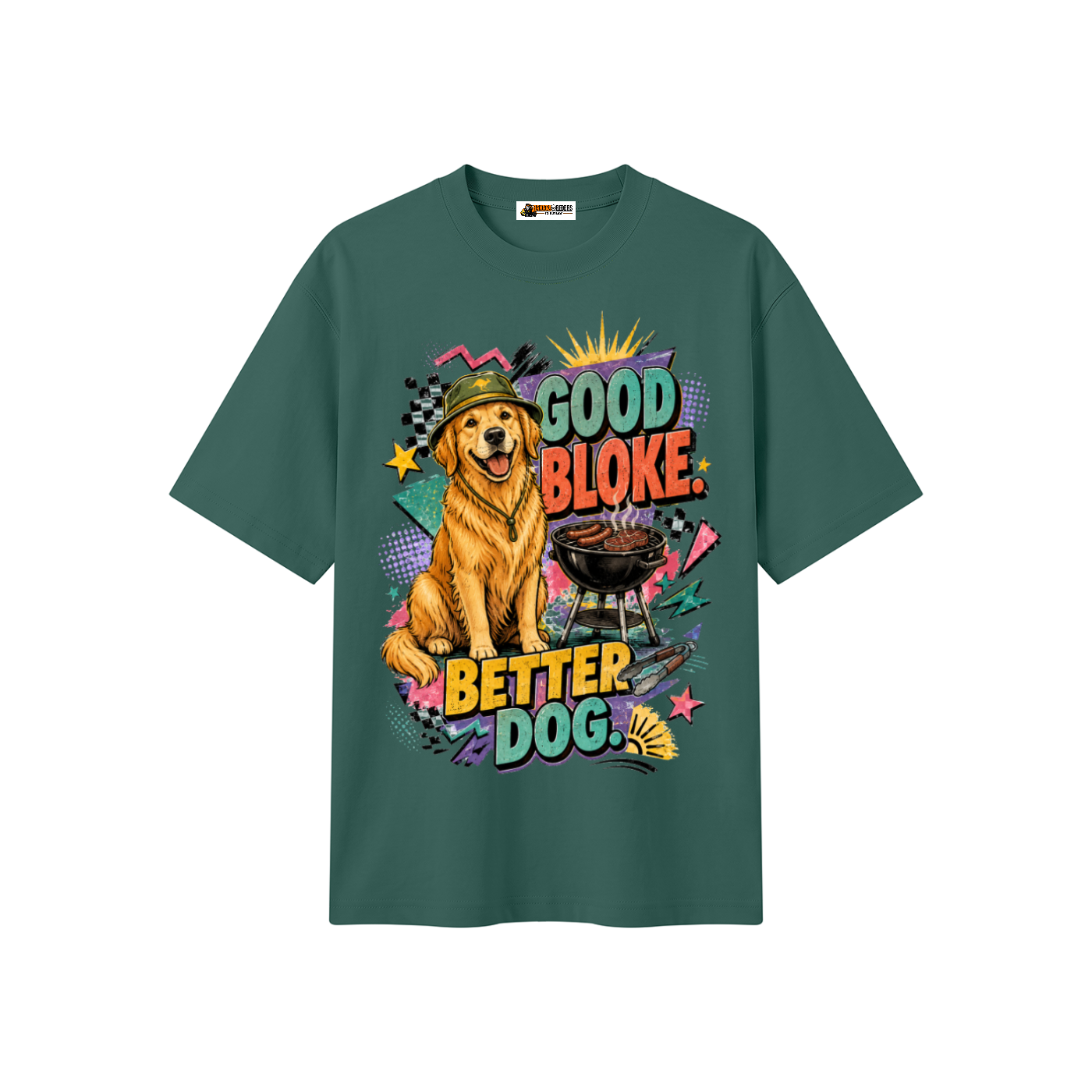 Good Bloke Better Dog heavyweight oversized T-shirt in Blackish Green — front view