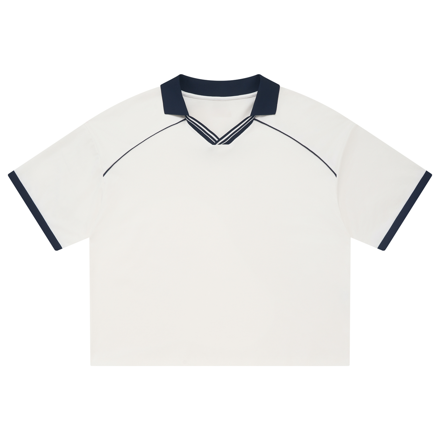 White Unisex Collared Piping Boxy Soccer Jersey front