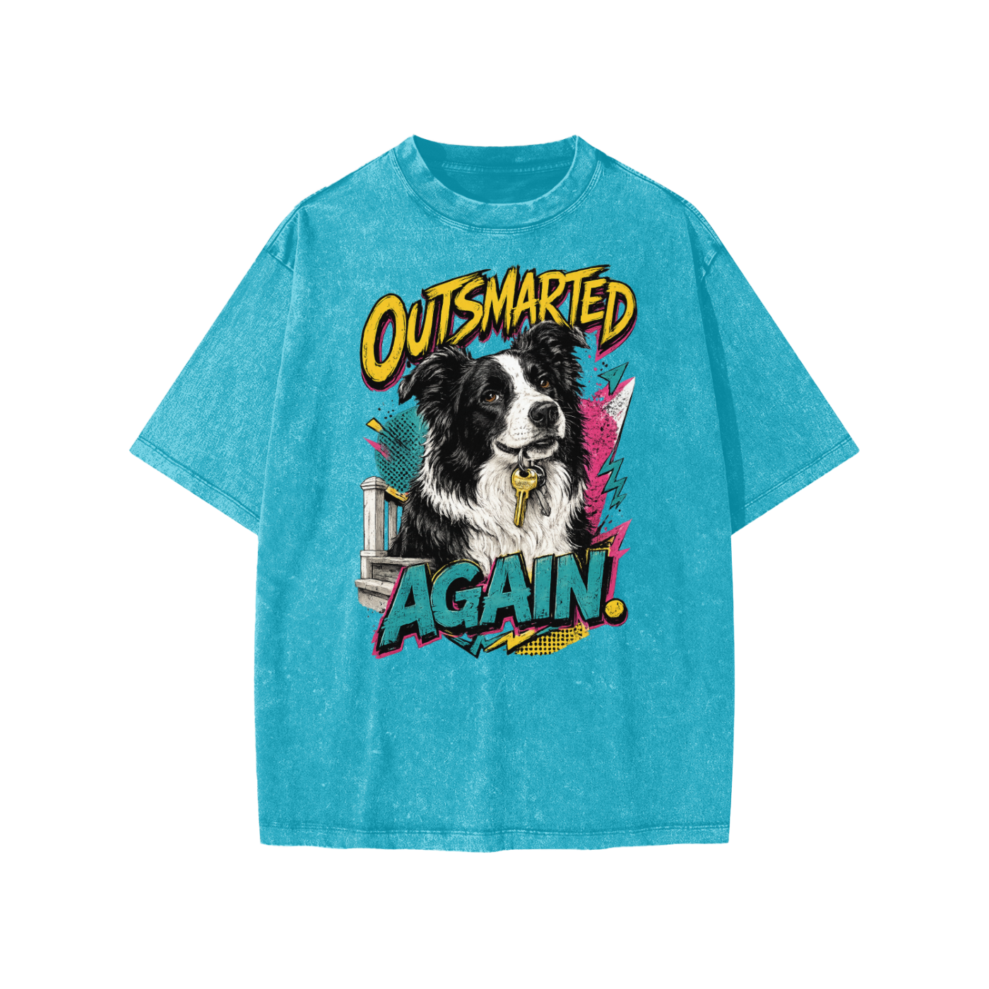 Outsmarted Again snow-washed kids’ T-shirt in sky blue