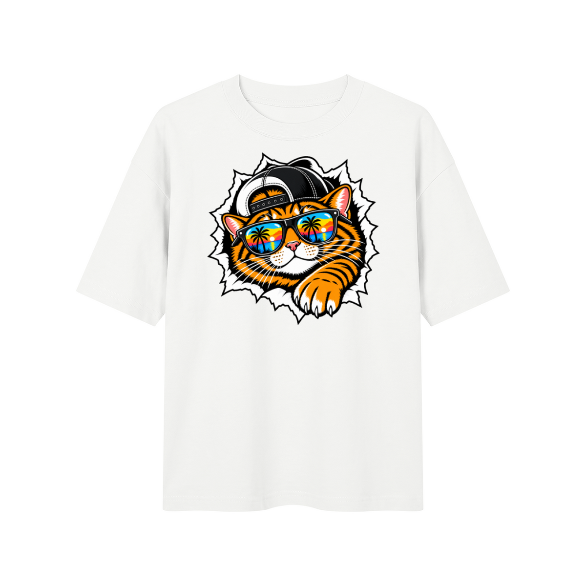 Cool Cat Sunset Sunglasses Unisex Drop Shoulder T-Shirt