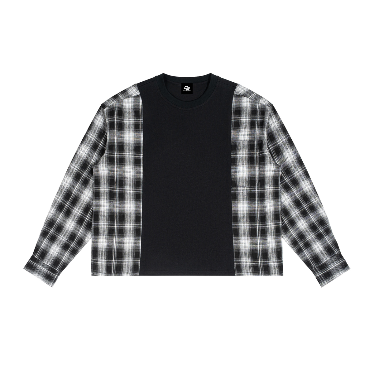 Unisex Plaid Panel Long Sleeve T-Shirt