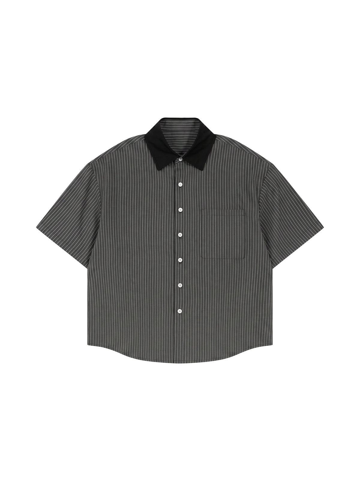 Unisex Striped Boxy Contrast Collar Shirt