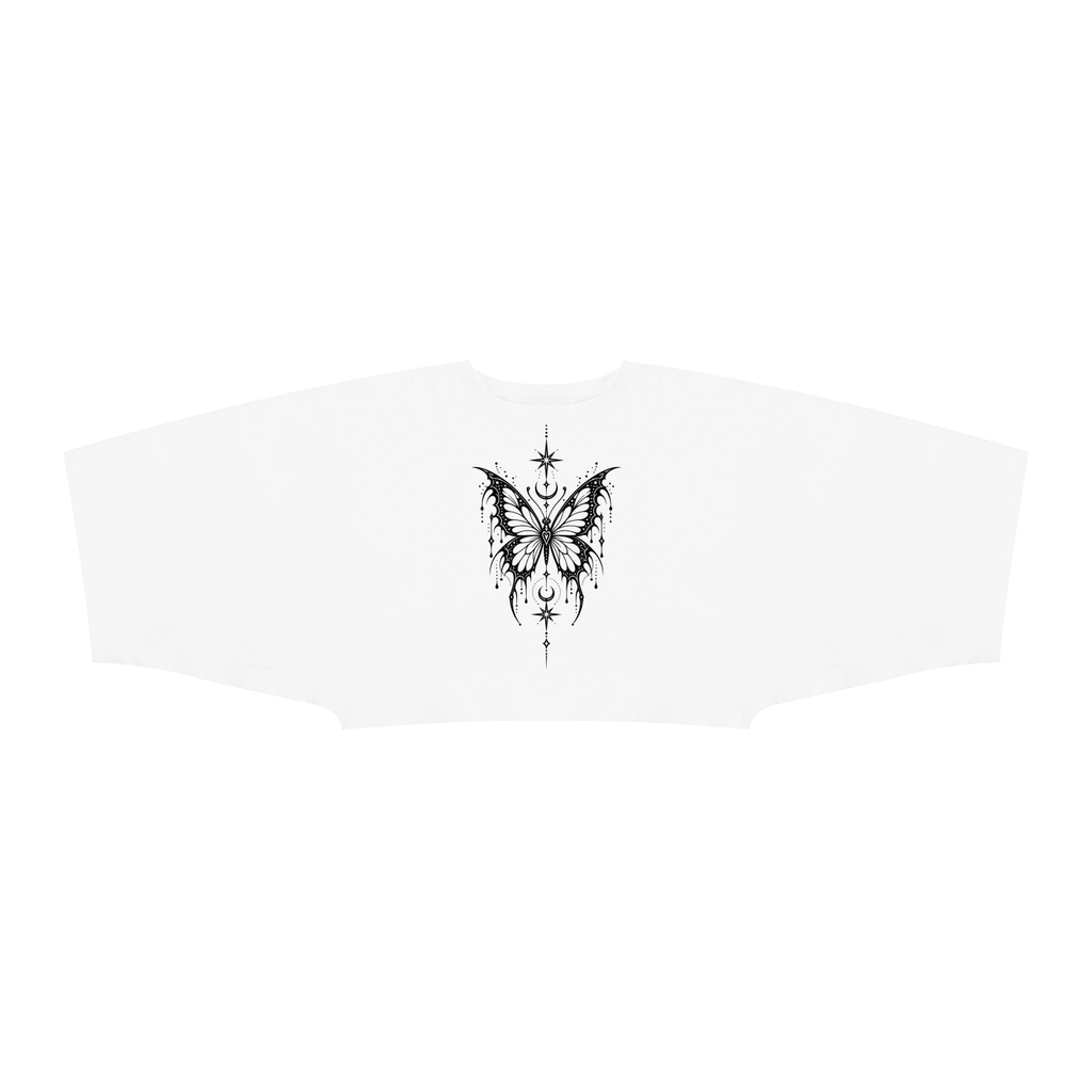 Off Script Celestial Butterfly Women’s Boxy Batwing Sleeve T-Shirt - White front view