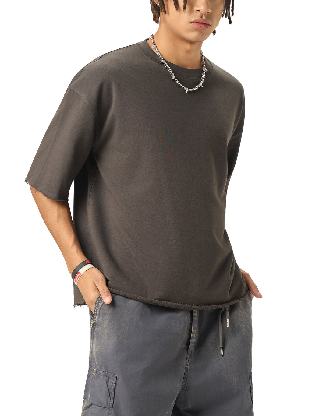 Unisex Boxy Half-Sleeve Raw-Edge T-Shirt gallery view