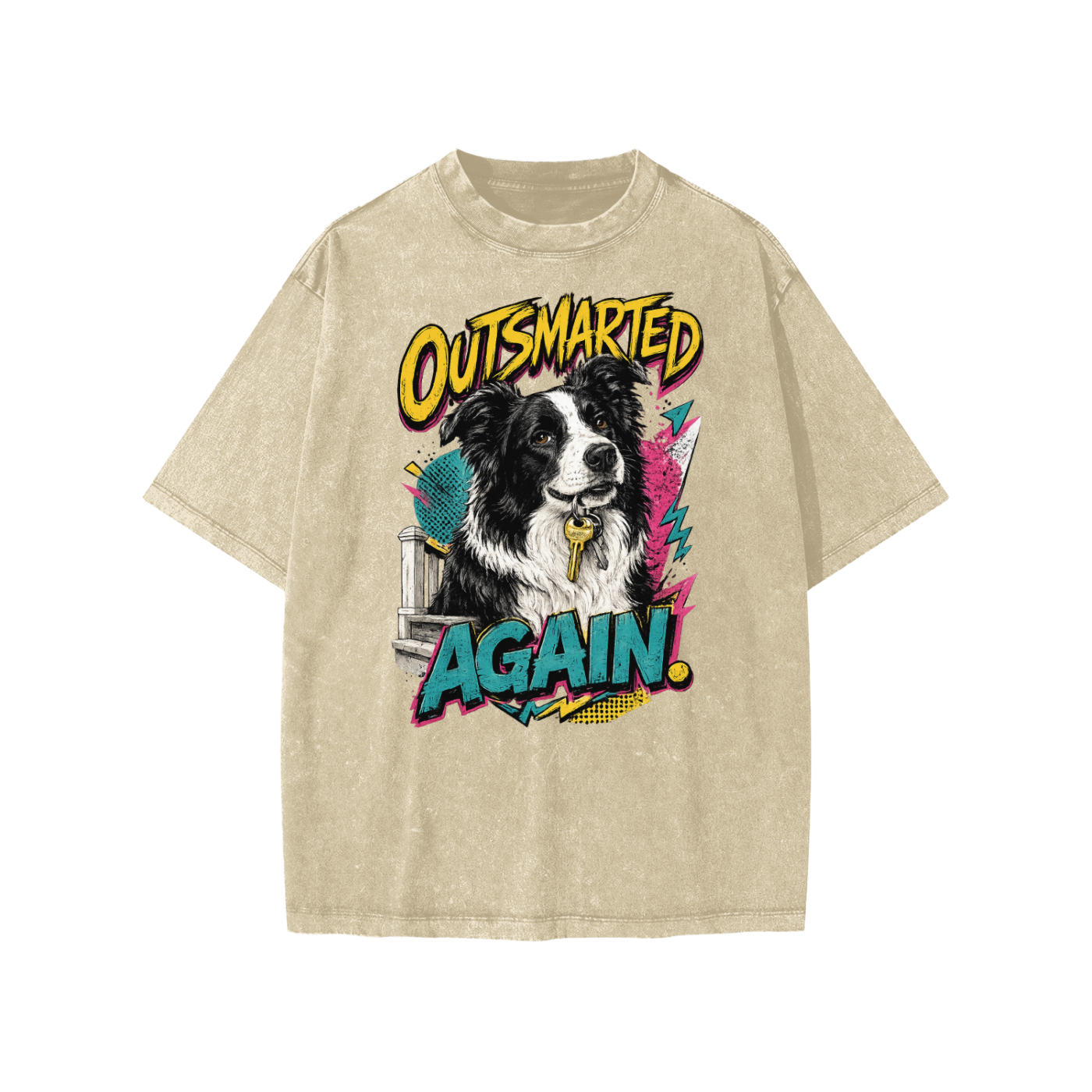 Outsmarted Again snow-washed kids’ T-shirt in khaki