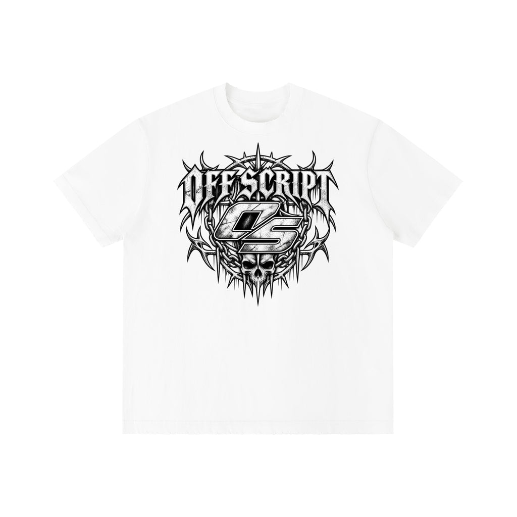 Off Script Gothic Skull Front-Print Vintage Wash Distressed T-Shirt