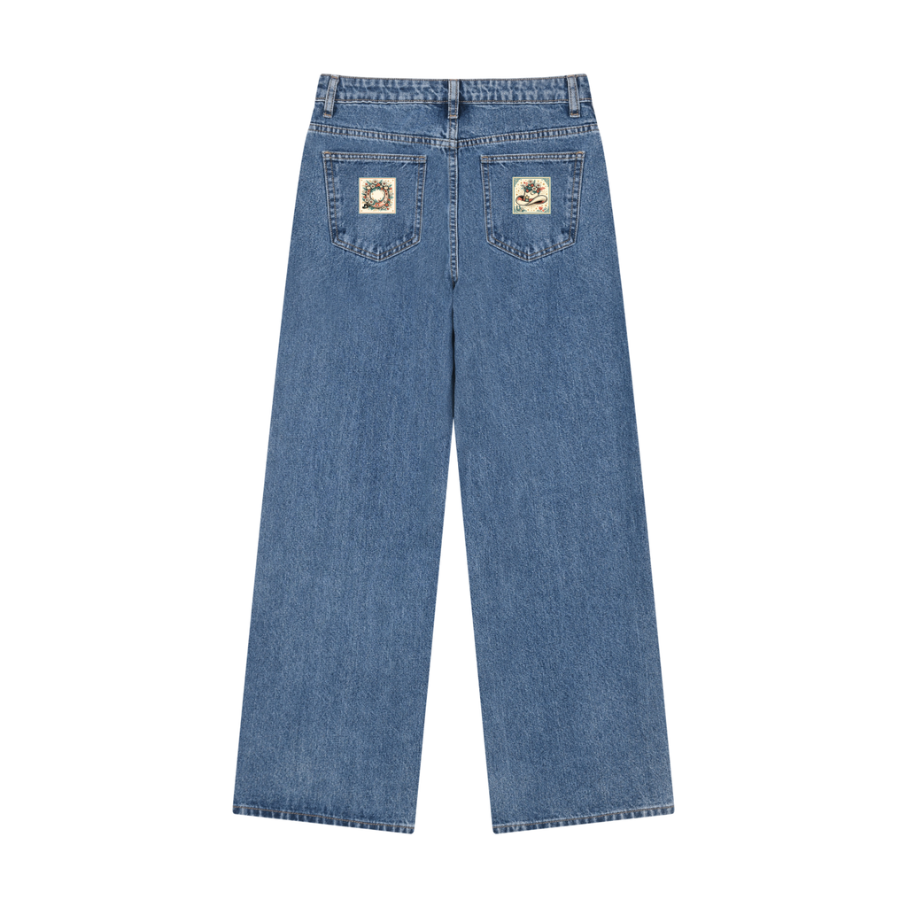 Women’s Western Wide Leg Denim Jeans – back pocket graphic view