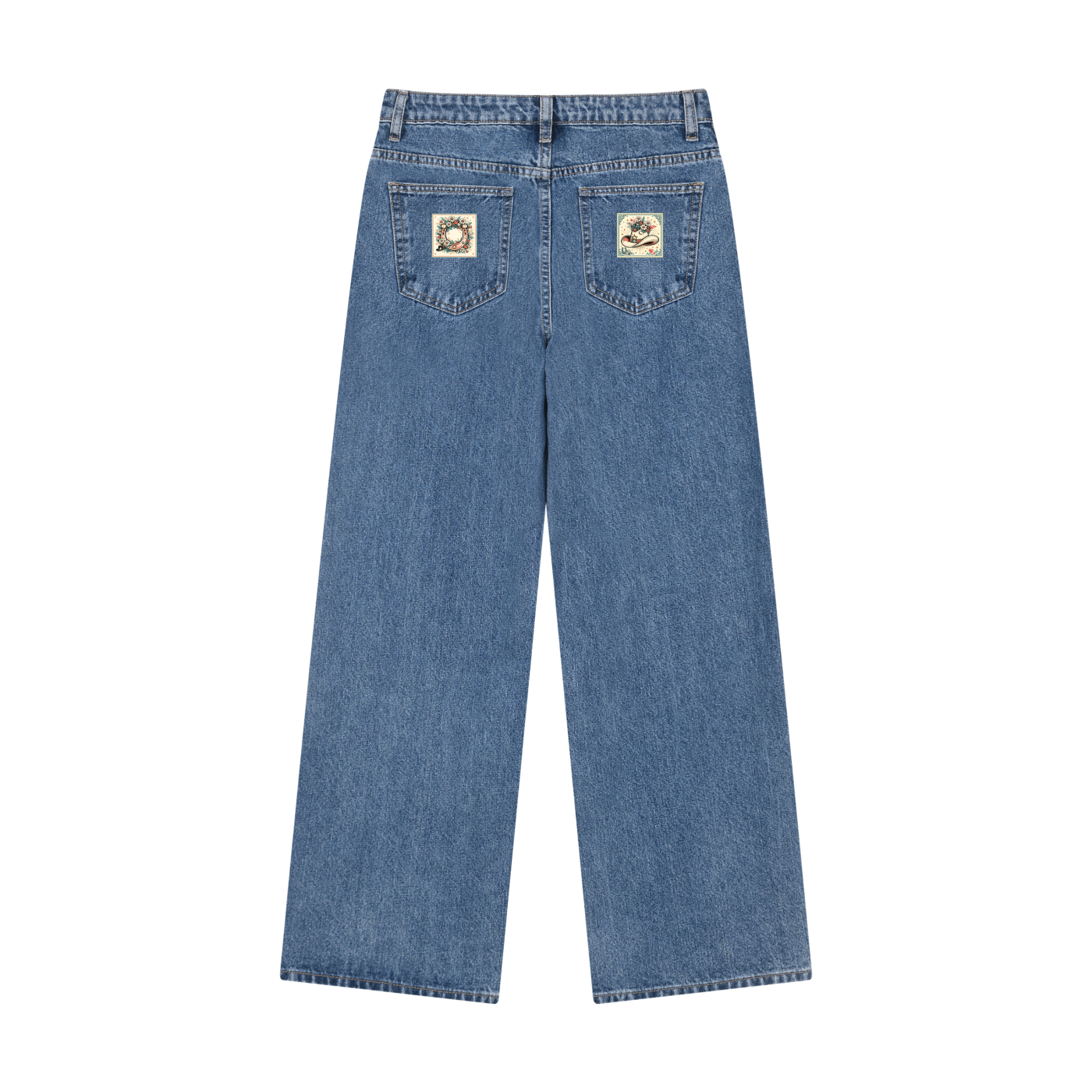 Women’s Western Wide Leg Denim Jeans – back pocket graphic view