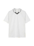 White Unisex Striped V-Neck Soccer Jersey front view