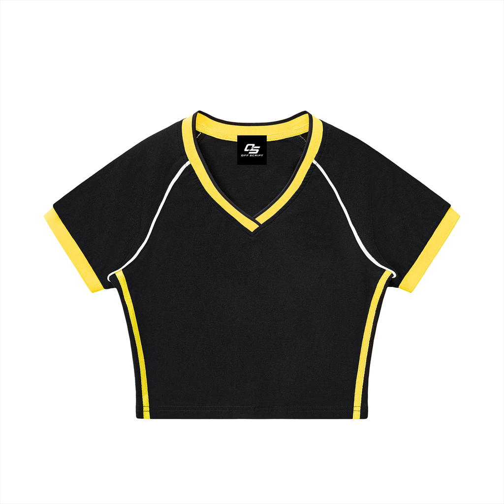 Contrast Trim V-Neck Crop T-Shirt