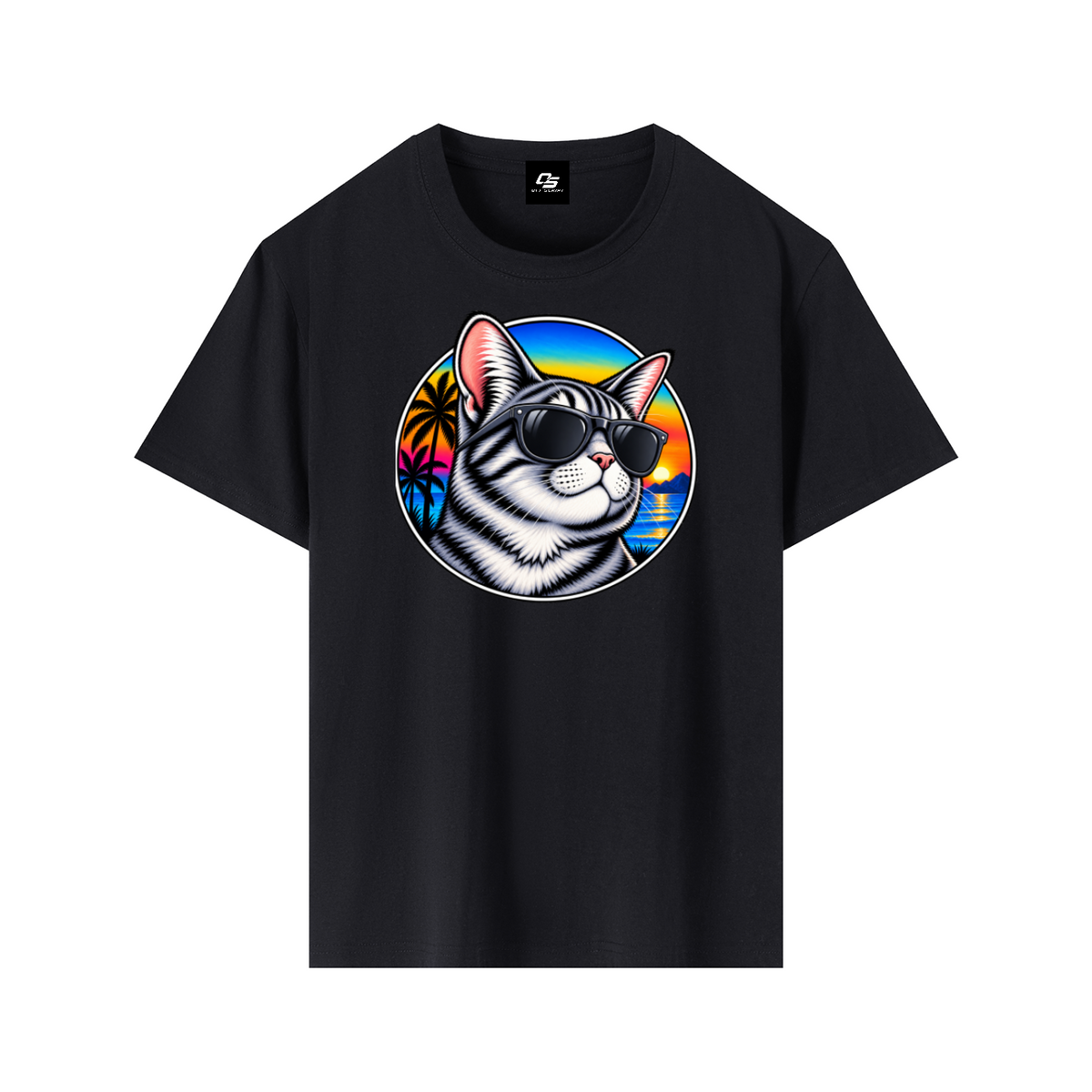 Cool Cat Tropical Sunset Pure Cotton Unisex T-Shirt