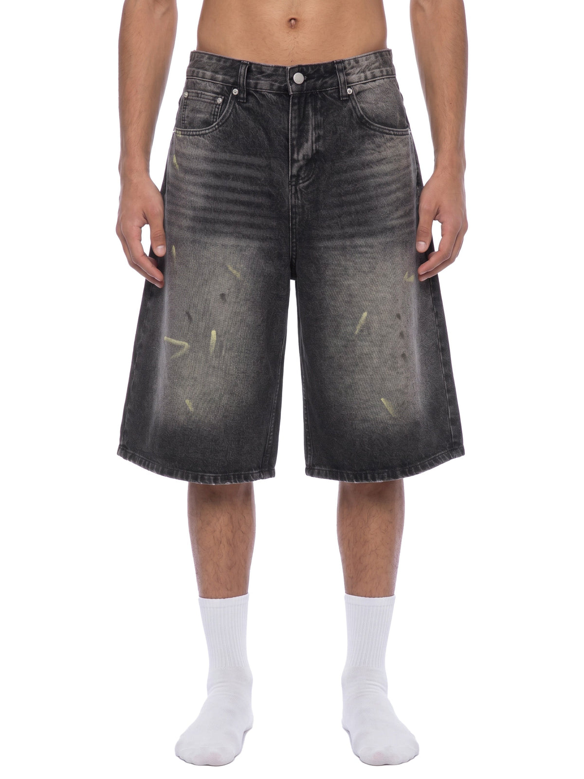 Men’s Vintage Wash Wide-Leg Denim Shorts