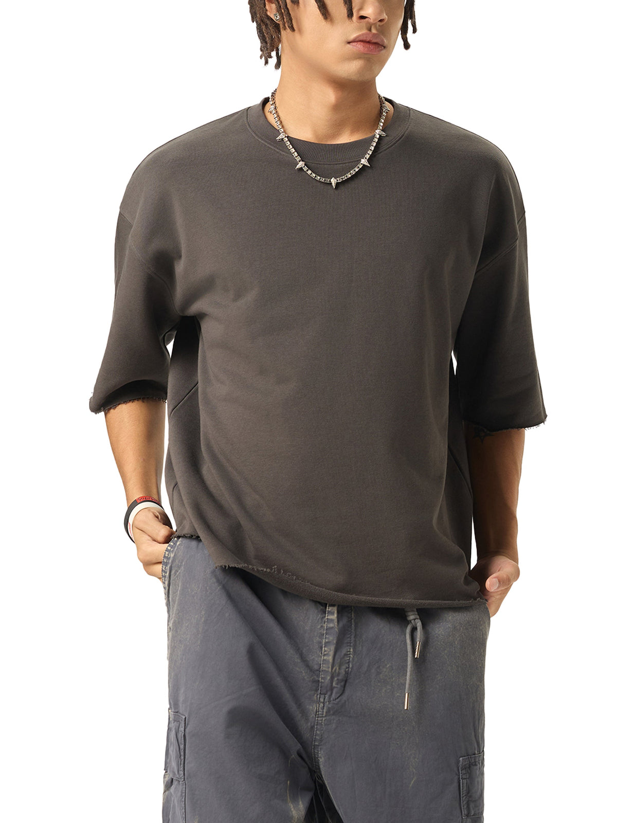 Unisex Boxy Half-Sleeve Raw-Edge T-Shirt gallery view