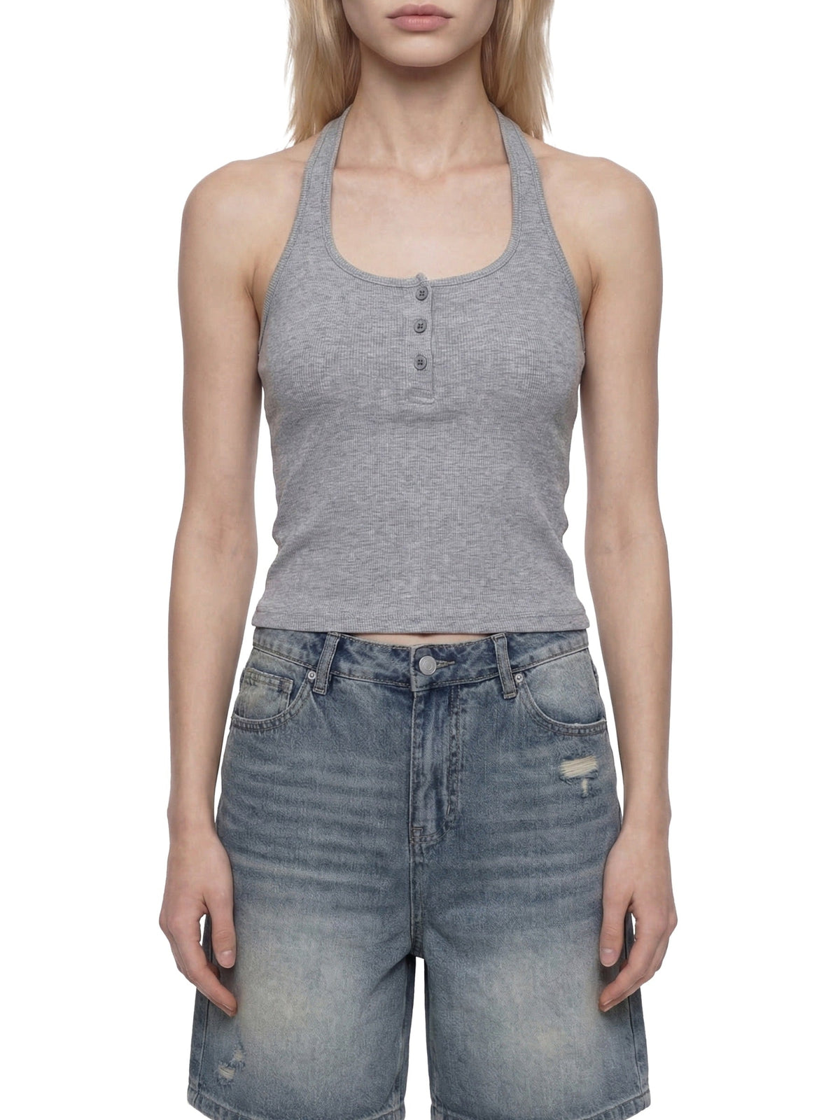 Women's Ribbed Henley Tank Top