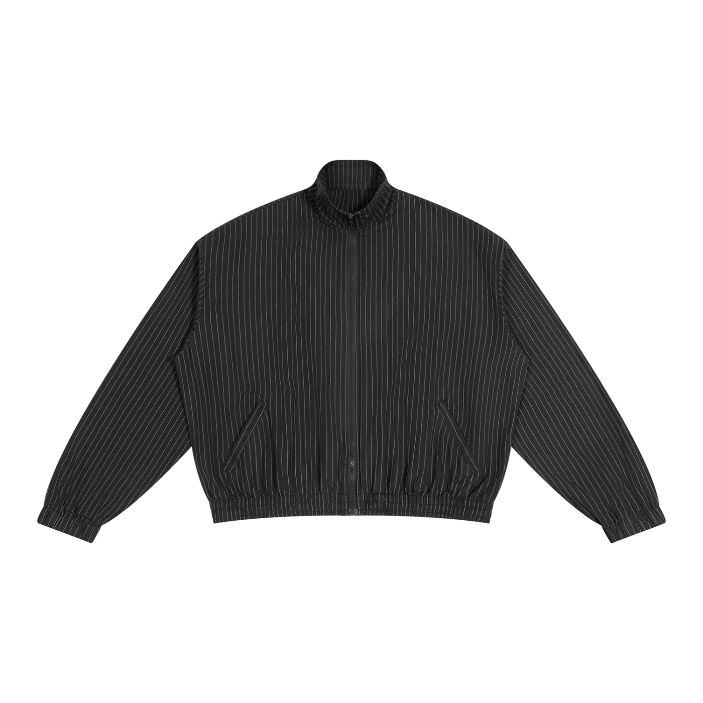 Unisex Striped Full-Zip Track Jacket in Black — front view