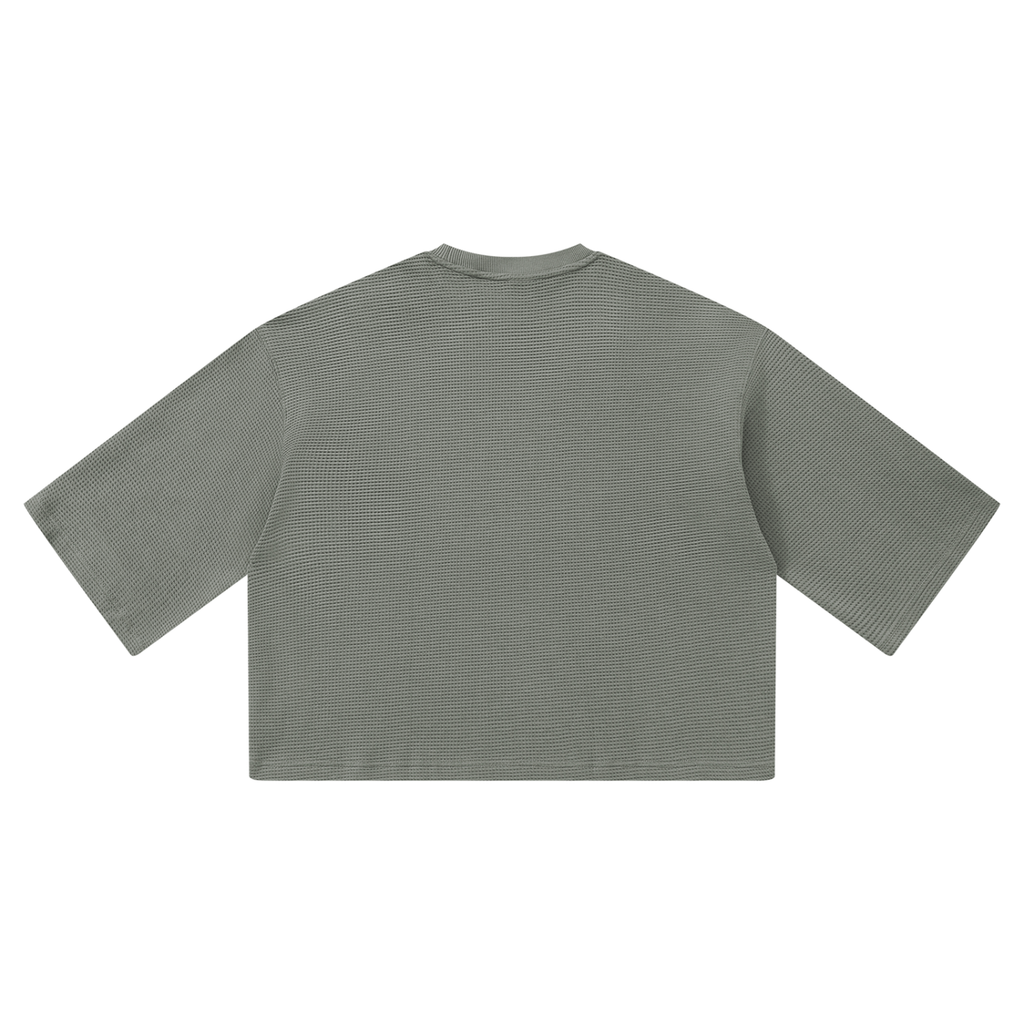 Off Script Waffle Boxy T-Shirt - Gray back view