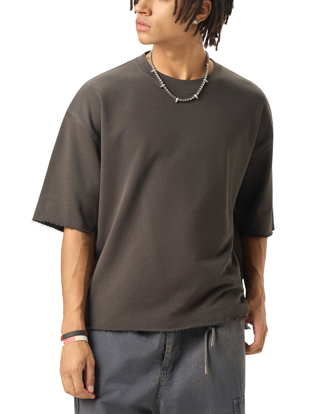 Unisex Boxy Half-Sleeve Raw-Edge T-Shirt gallery view