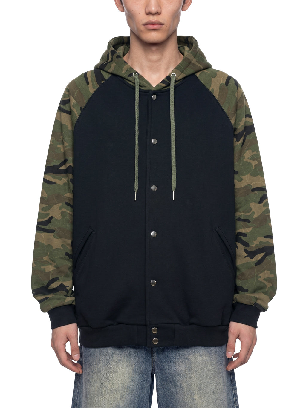 Unisex Camo-Splice Raglan Zip Hoodie