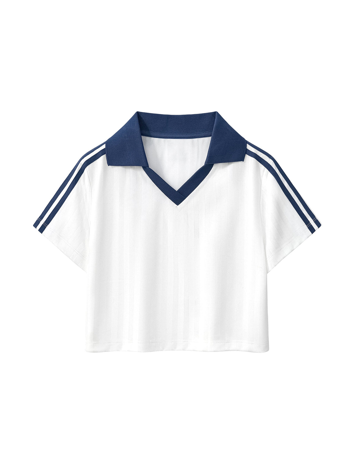 Contrast Collar Striped Cropped Jersey
