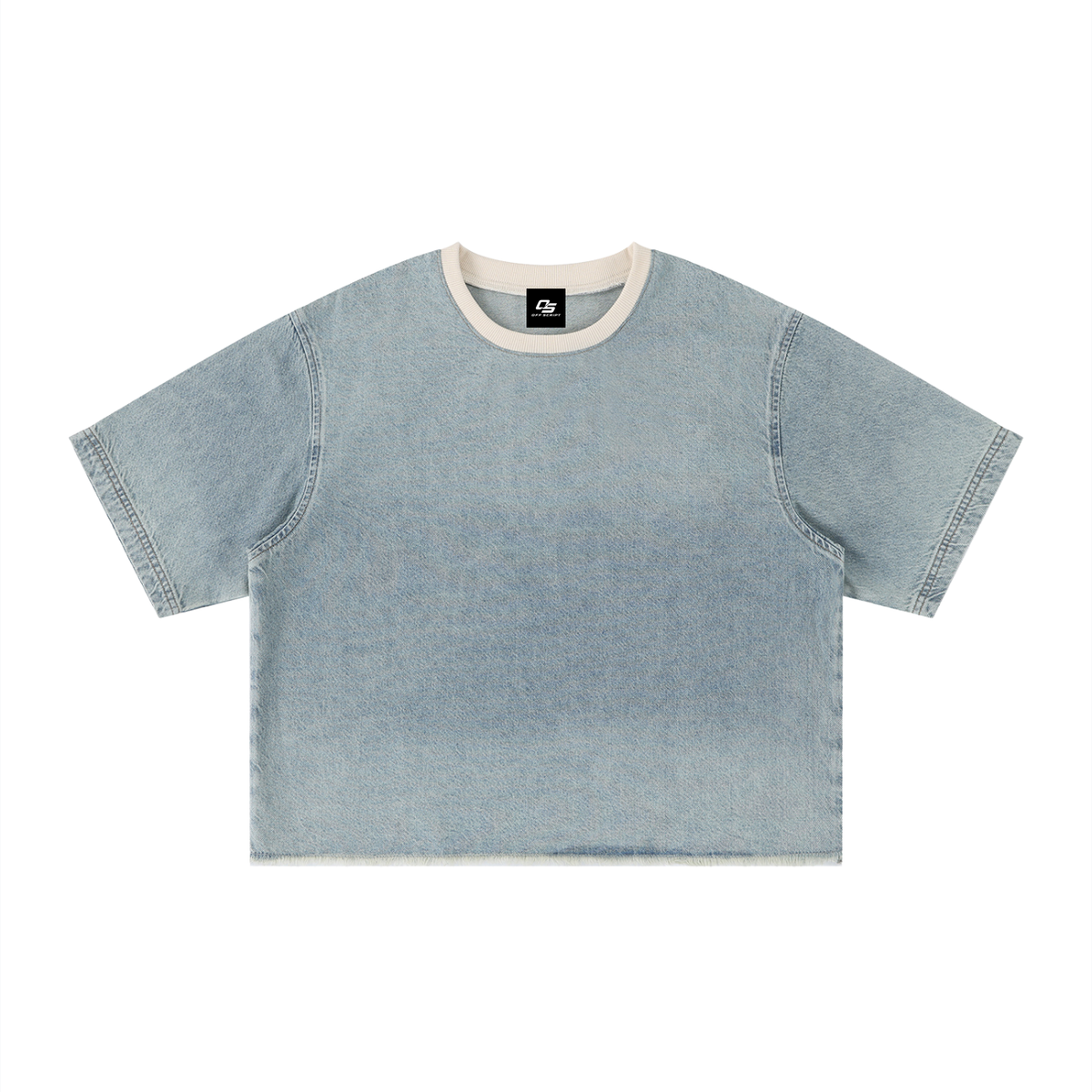 Unisex Vintage Wash Boxy Raw Hem Denim T-Shirt