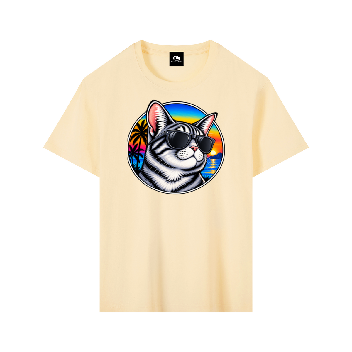 Cool Cat Tropical Sunset Pure Cotton Unisex T-Shirt