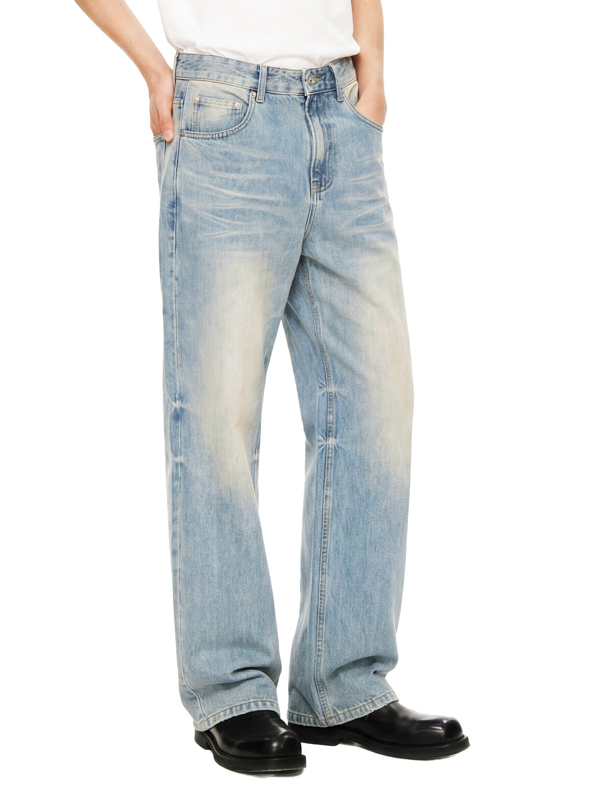 Sun Fade Raw-Hem Denim Jeans