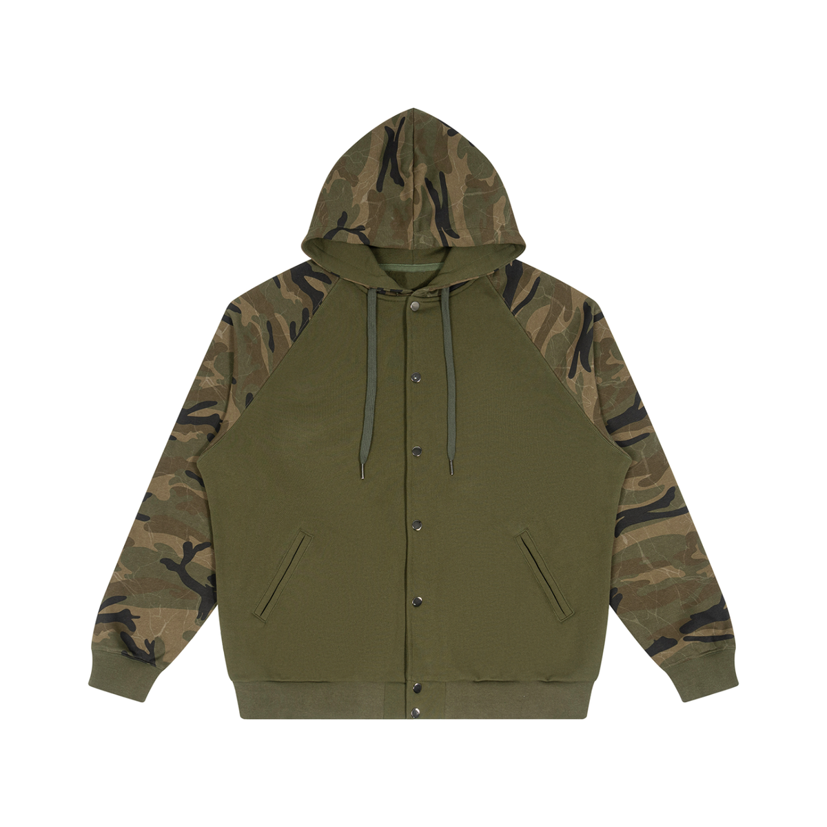 Unisex Camo-Splice Raglan Zip Hoodie