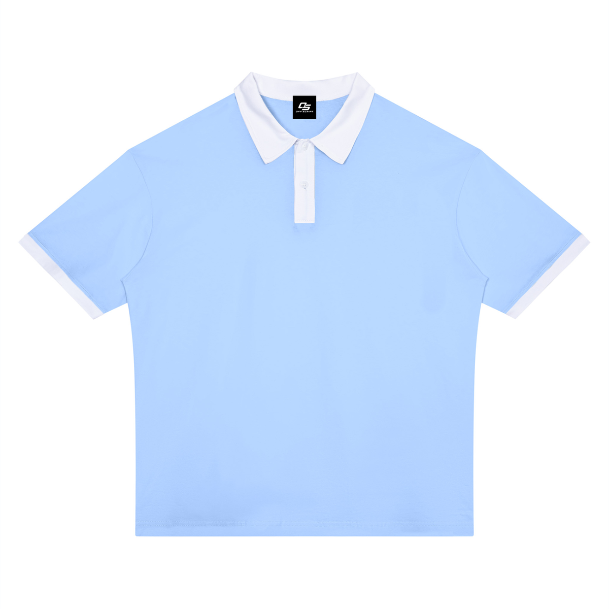 Light Blue with White Unisex Color Block Polo Shirt front product view
